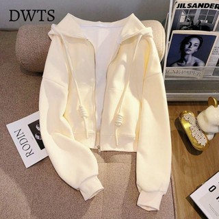 臺灣出貨[DWTS]秋季新款連帽衛衣短款拉鏈外套女薄款奶fufu寬松學院風小個子開衫