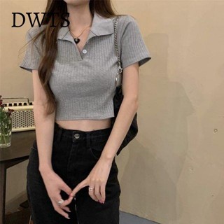 臺灣出貨[DWTS]短版上衣 港風chic女夏季新款時尚洋氣短款V領polo衫修身顯瘦短袖T恤潮ins