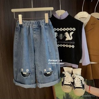 ✨波比童裝✨90-140褲子-兒童卡通牛仔褲 秋裝洋氣 2025新款 男孩休閒褲 卡通女童 長褲時髦 春夏