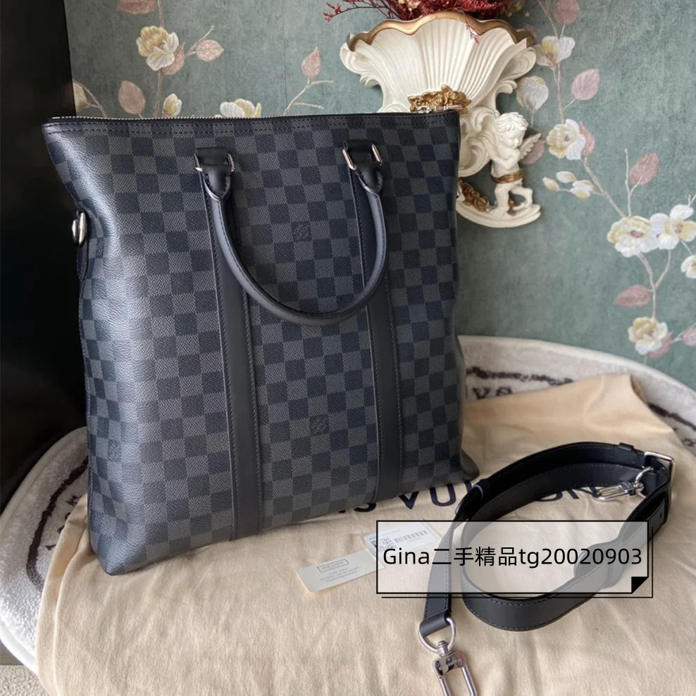 二手 Lν 路易尉登 ANTON TOTE 棋盤格 托特包 手提包 單肩包 男款 N40000