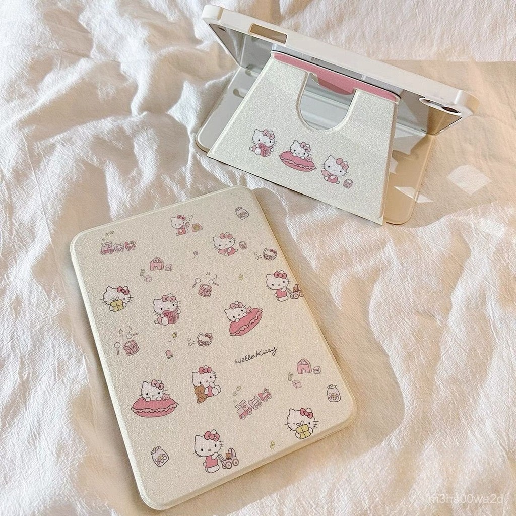 新款免運💕iPad保護殼 满屏插画kt猫苹果iPad第10代360度旋转保护套air6/5亚克力平板壳9