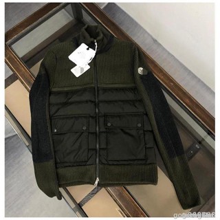 高品質新款拼接針織拉鍊連帽羽絨服 男生女生口袋外套 冬保暖修身顯瘦休閒上衣外套 連帽防風外套 輕盈保暖羽絨外套 綠色外套
