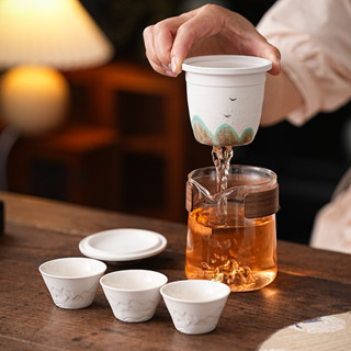 臺南出貨+免運 遠山 旅行茶具套裝 玻璃 快客杯 一壺 三杯 泡茶壺 戶外 便攜 收納 邸手禮品 戶外茶具 行動式