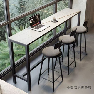 【小美家居專營店】圓角安全巖闆吧臺桌家用陽臺長條桌客廳靠墻吧臺奶茶店咖啡高腳桌休閒餐桌