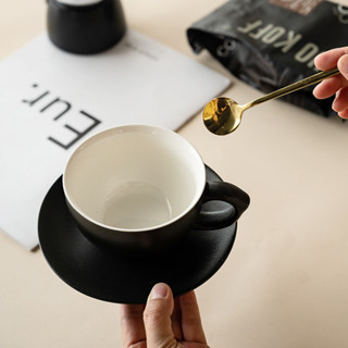 時尚 簡約 咖啡杯 碟 套裝 陶瓷杯 黑白 拿鐵杯 拉花杯 300ml 居家 質感 設計 下午茶