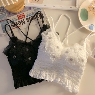 【YXJ】內衣 小胸內衣 無痕 上衣 女裝 背心 釘珠交叉美背吊帶背心性感外穿帶胸墊褶皺裹胸修身蕾絲抹胸內衣女