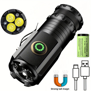 限時特賣🔥免運 Led 超亮迷你 LED 手電筒 Type-C USB 可充電便攜式迷你磁性燈帶夾子戶外和家庭工作汽