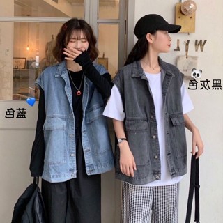 Luzi🎀S-3XL 大尺碼外套 韓版牛仔外套 新款寬鬆工裝坎肩牛仔馬甲 牛仔背心