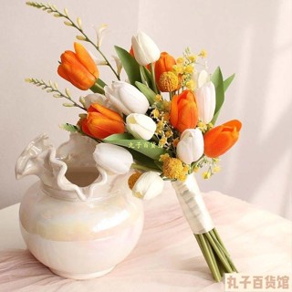 丸子 假花 歐式浪漫手捧花 仿真花手捧花束韓式鬱金香橙色新娘結婚拍攝道具假花拍照婚慶花藝 婚禮拍攝道具 假花