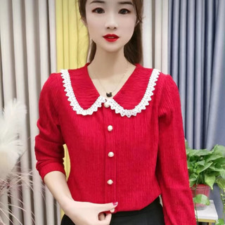 臺灣熱賣網紅娃娃領女裝長袖套頭內搭打底衫2023春秋顯瘦洋氣上衣寬鬆遮肉