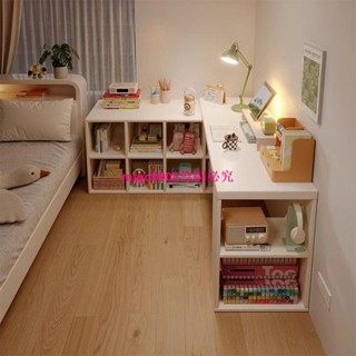 實木轉角書桌書架一體桌子工作臺電腦桌臥室女生家用小戶型床邊桌