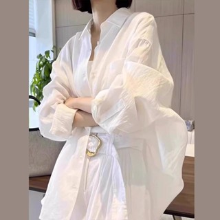 長袖襯衫 防曬襯衫 女生襯衫 韓版襯衫 薄襯衫 夏季襯衫 休閒襯衫 白色襯衫女春夏季法式小衫襯衣防曬開衫長袖上衣