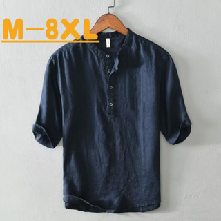 臺灣發貨🔥M-8XL 寬鬆型男士短袖襯衫 韓風基本款大尺碼Polo衫男 素色五分袖上衣 簡約男裝 休閒寬鬆男生短袖T恤