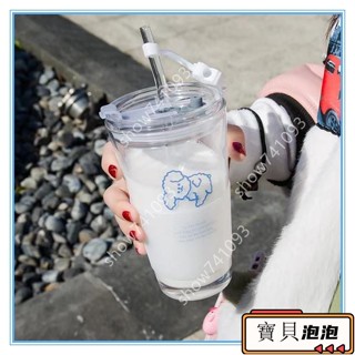【新品】水杯杯子隨行吸管杯ins可愛卡通飲料玻璃杯牛奶早餐杯果汁杯咖啡杯吸管杯耐熱耐高溫刻度水杯 杯子 玻璃水壺 環保杯