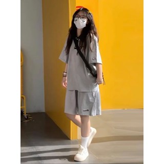【GDM】休閒運動服套裝女春夏季學院風寬鬆韓版POLO領短袖上衣短褲兩件套