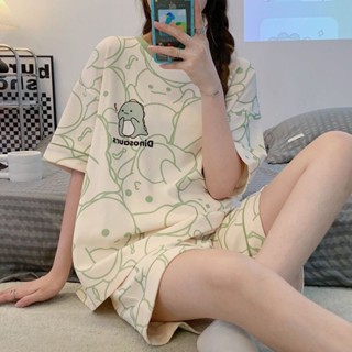 薄款牛奶絲睡衣 女夏季短袖短褲居家服 薄款韓版學生風睡衣套裝 寬鬆可愛卡通家居服套裝 薄款睡衣套裝 居家服套裝