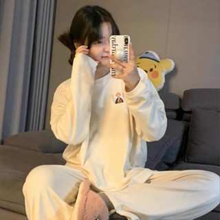 【現＋免運】臺灣出貨 細絨睡衣女長袖秋冬季高顏值小眾可愛薄款絨保暖寬松家居服兩件套