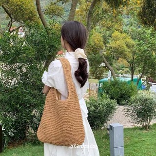 [錦包夢語坊]側揹包 斜跨包 小包包 【店鋪熱銷】草編包女2024新款夏季休閒單肩度假包森係手工編織大容量沙灘