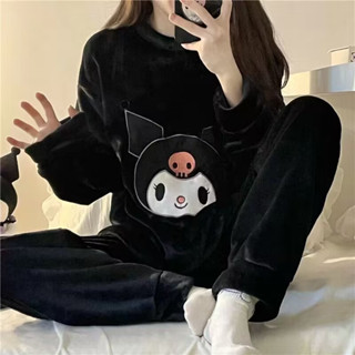 (典藏私櫥)庫洛米睡衣女 珊瑚絨睡衣套裝 套頭圓領睡衣 加厚加絨事宜 長袖 長褲 冬天睡衣 毛絨睡衣 韓版居家服 可