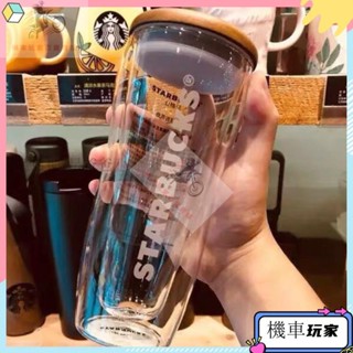 星巴克玻璃杯 經典女神原木蓋子雙層玻璃杯子 咖啡杯 喝水杯 隨行杯