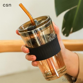 csn💗玻璃咖啡隨行杯 高顏值高階感咖啡隨行杯 500mL玻璃吸管杯 韓國ins玻璃杯 男女家用水杯