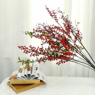 北美冬青紅果模擬果實樹枝發財果家居裝飾品新年喜慶擺件手工紅豆【免運】