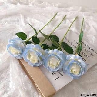 臺灣出貨 仿真花 假花 新款模擬ins玫瑰花仿真花單支保濕玫瑰碎冰假花家居裝飾擺件道具