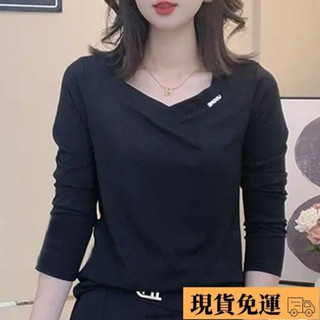 🚛特價免運🚛中年女士長袖T恤女裝秋季新款時尚百搭長袖T恤寬鬆遮肚子顯瘦上衣
