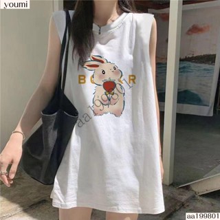 臺灣出貨🚚-運動休閒無袖T恤女背心ins潮2024夏季新款百搭寬鬆外穿學生上衣小可愛/背心/弔帶 卡通印花可愛甜美風背心