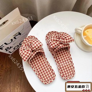 【新品】日系家居棉拖 拖鞋 新款蝴蝶結拖鞋女春秋亞麻地板拖閨蜜百搭舒適透氣居家靜音軟底鞋