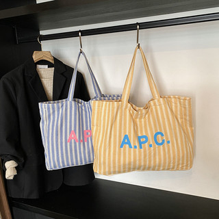 臺灣出貨✨2025新款潮日韓字母APC單肩包 大容量託特包 條紋購物袋日常帆布包