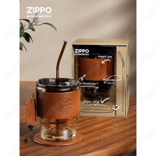 ✨精選zippo 玻璃水杯 女帶 吸管 咖啡杯 新款 泡茶杯子 辦公室 復古 隨行杯 花樣玻璃杯 可愛水杯pinkpin