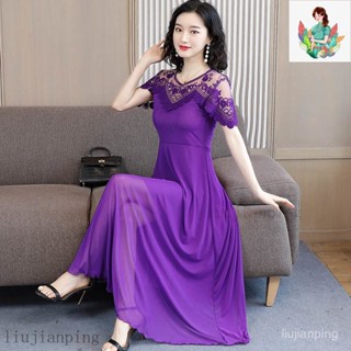 💎夏季2025新款💎媽媽洋裝 媽媽禮服 大尺碼洋裝 中老年高檔修身顯瘦時尚短袖長款闊太太氣質減齡👗連衣裙👗