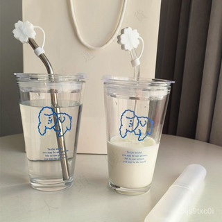 水杯杯子隨行吸管杯ins可愛卡通飲料玻璃杯牛奶早餐杯果汁杯咖啡杯吸管杯耐熱耐高溫刻度水杯 杯子 玻璃水壺 環保杯玻璃吸管