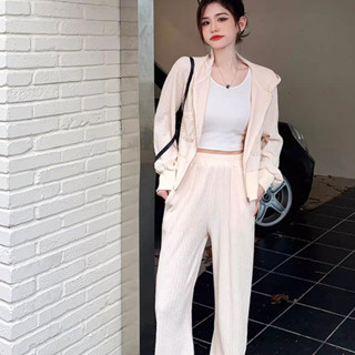 Good✨小個子顯高休閒運動套裝女秋季連帽短款長袖衛衣外套闊腿長褲兩件