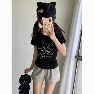 【限時殺價✨】短袖貓咪百搭短褲女夏季ins潮流韓版寬鬆休閒學生運動鞋上衣