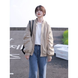 Good✨春新款韓版ins寬鬆立領休閒bf風棒球服純色夾剋外套工裝飛行服女