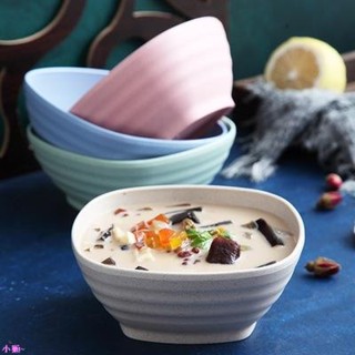小獺の小麥秸稈碗碟套裝 日式餐具 家用小碗 14cm方碗 飯碗 碟子 拉麵碗 糖水碗 沙拉碗 隔熱 防滑防摔 環保餐具
