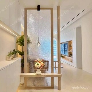 【臺灣熱賣 靈活折疊】新中式實木複古隔斷客廳入戶原木玻璃玄關酒店民宿奶油風屏風定製 6JFB