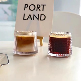 【現＋免運】臺灣出貨 ins玻璃杯 復古浮雕拿鐵杯冰咖啡杯飲品杯不倒翁雞尾酒冰球杯