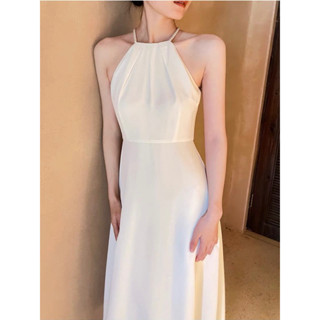 【臺灣出貨+免運】珍珠掛脖禮服💕婚禮洋裝 伴娘禮服 結婚登記 長禮服 輕婚紗 白色禮服 宴會禮服 自助婚紗 喜酒