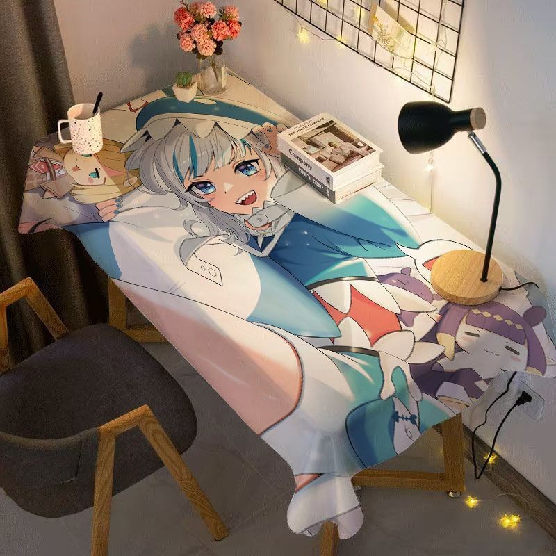🦈古拉🦈鯊鯊古拉 【細膩縫綫】二次元可愛鯊魚娘噶嗚古拉宿捨電腦桌防塵裝飾布臥室房間桌麵布 C2BP