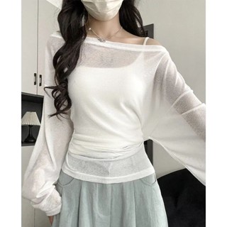 🟠ViVi SHOP🟠 夏季綁帶微透長袖罩衫修身後背T恤顯瘦薄款設計防曬收腰上衣