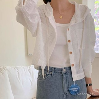 🌸限時特惠🌸優選 條紋女 2025年夏季新款 寬鬆 顯瘦 連帽防曬 空調開衫 短款 上衣 短款 防曬 氣質上衣