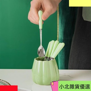 桃園出貨創意陶瓷柄不銹鋼咖啡勺韓式可愛甜品勺兒童小勺長柄調羹勺攪拌勺可開發票# SJKE