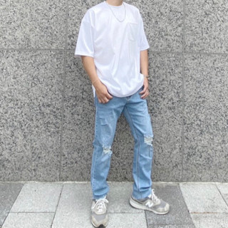現貨 實拍 韓國製 刷破彈性 破損 牛仔褲 透氣 窄管褲