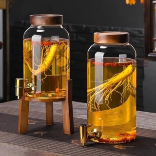 泡酒瓶 玻璃瓶 玻璃桶 果汁瓶 梅森罐 酵素桶 梅森瓶 玻璃罐 【密封鎖鮮】泡酒玻璃瓶家用帶龍頭10斤人參泡酒罐子密封