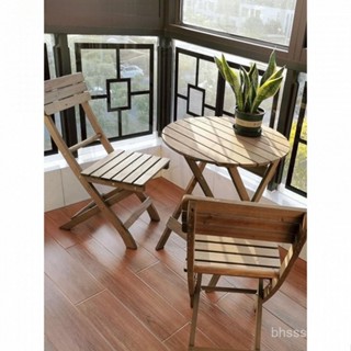 戶外方形露營桌 小戶型桌椅 陽臺休閒茶幾 實木可折疊咖啡小圓桌 花園庭院桌椅組閤 折疊桌 餐桌椅 HAMQ