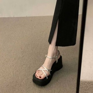 🌸精選熱賣🌸2025新款夏外穿法式絕美銀色拖鞋女配裙子坡跟厚底羅馬涼鞋小個子