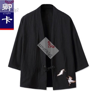 G秋季 薄款 上衣 男 和服 大碼 男裝 中國風 寬松 風衣 開衫 道袍 外套 復古 唐裝 秋季 中式風衣